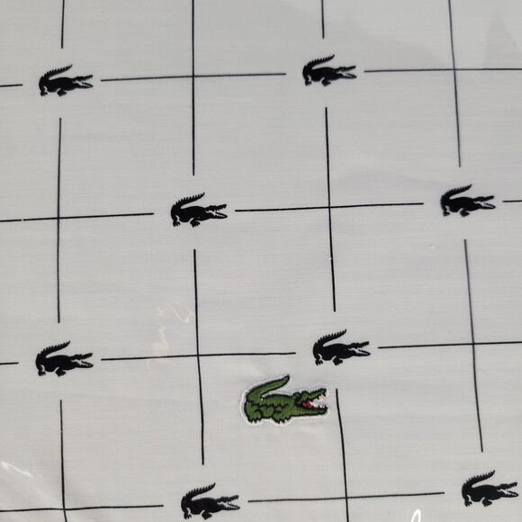 Lacoste White Black Grid 4pc QUEEN Sheets Set 100% Cotton Crocodile Anthracite - Picture 3 of 11